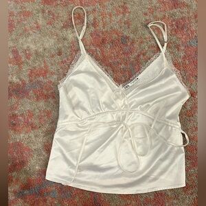 Zara satin white tank with ties